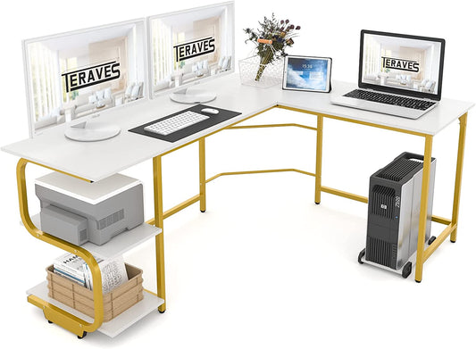 Reversible L Shaped Desk with Shelves 69“ Corner Computer Desk Gaming Desk Workstation for Home Office