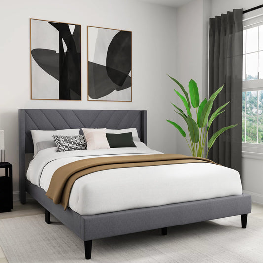Wilder Upholstered Queen Platform Bed, Dark Gray, by  Living Essentials